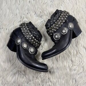 Liberty Black Women's 8.5 Studded Leather Delano Ankle Boots Boho Western Moto